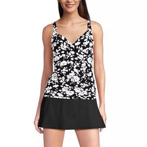 Land's End Women's Sweetheart Wrap Underwire Tankini Topsize 12 black blossom fl